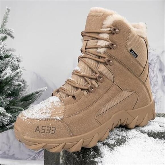Men\'s Winter Snow Boots Waterproof Fur Lined Anti Slip Ankle Boots, Brown